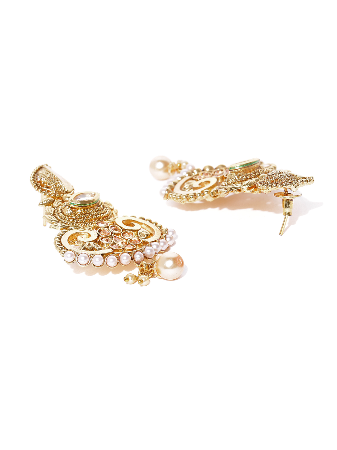 YouBella Gold-Toned Paisley-Shaped Drop Earrings